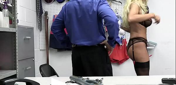  Busty milf shoplifter fucked spreadeagle over the table by the officer